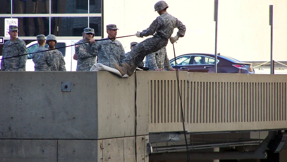 Reserve Officers Training Corps members practice rappelling at the University of Michigan on Sept. 30, 2010. Credit: Wikimedia Commons.