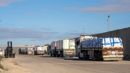 Supply trucks entering the Gaza Strip, January 2025. Source: @COGATonline/X.