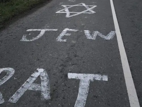 Antisemitic graffiti on a road in Ireland, Dec. 30, 2025. Credit: Courtesy of Rachel Moiselle.