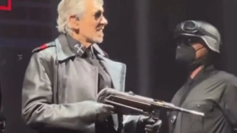 Roger Waters wears a Nazi-style uniform during a concert in Berlin on May 17, 2023. Source: X.