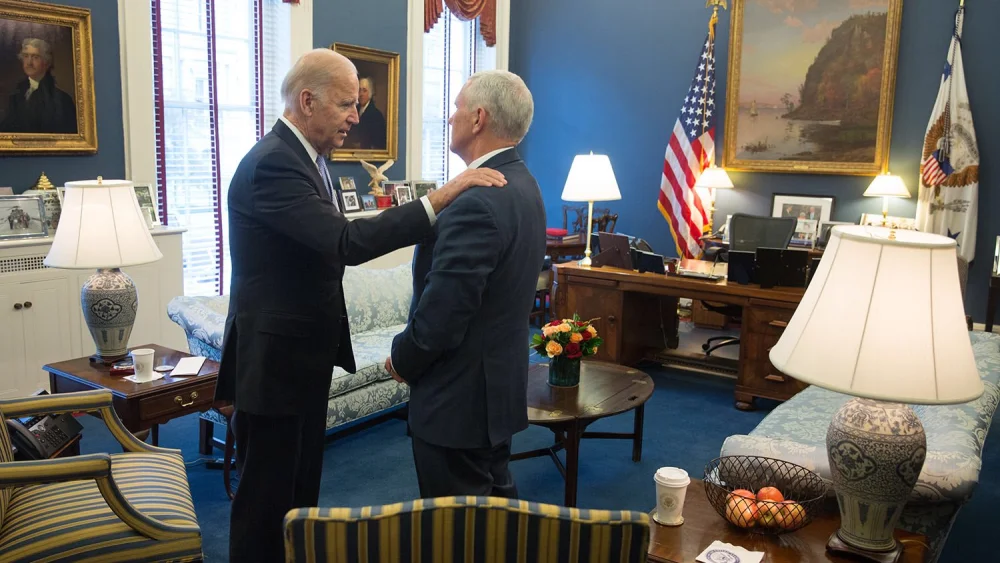 On Nov. 10, 2016, Vice President Joe Biden meets with then Vice President-elect Mike Pence at the White House. Credit: Office of the Vice President of the United States.
