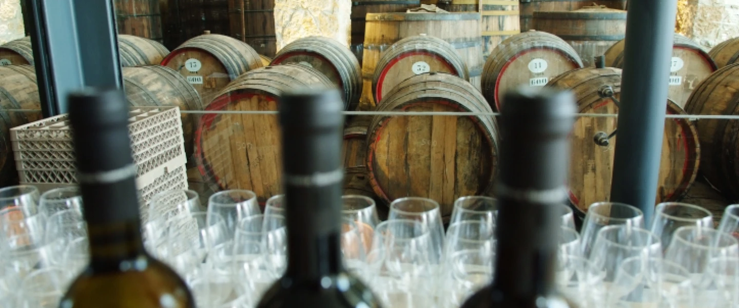Wine barrels piled up at the Barkan winery. Aug. 2, 2012. Photo by Mendy Hechtman/Flash90.