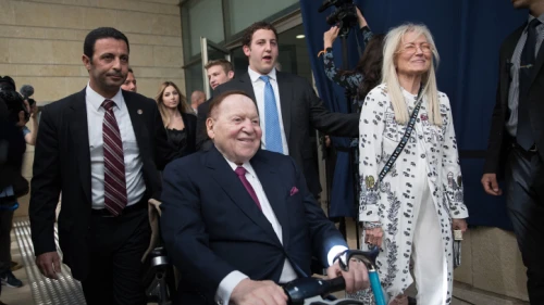 U.S. businessman and philanthropist Sheldon Adelson and his wife, Dr. Miriam Adelson, at the opening ceremony of the U.S. embassy in Jerusalem on May 14, 2018. Photo by Yonatan Sindel/Flash90.