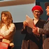 Elisheva Avidar, as the anti-Semitic Soviet director Konstantin Tabakov, with his star (Hadassa Daniels) and producer (Yael Valier).