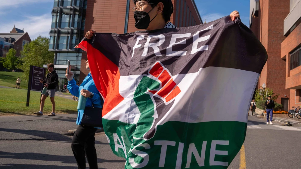Georgetown University students march during an on-campus protest in Washington, D.C., on Sept. 4, 2024. Photo by Andrew Harnik/Getty Images.
