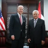 Then-U.S. Vice President Joe Biden with Palestinian Authority chief Mahmoud Abbas in Ramallah, March 9, 2016. Credit: Flash90.