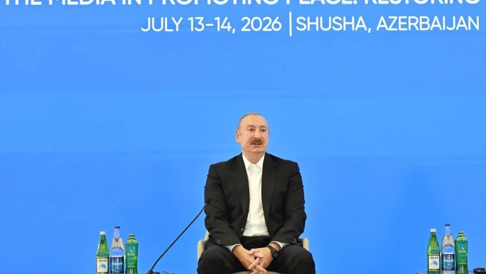 Azerbaijani President Ilham Aliyev addresses the Shusha Global Media Forum, July 13, 2026. Credit: Courtesy of Azerbaijani Presidency.