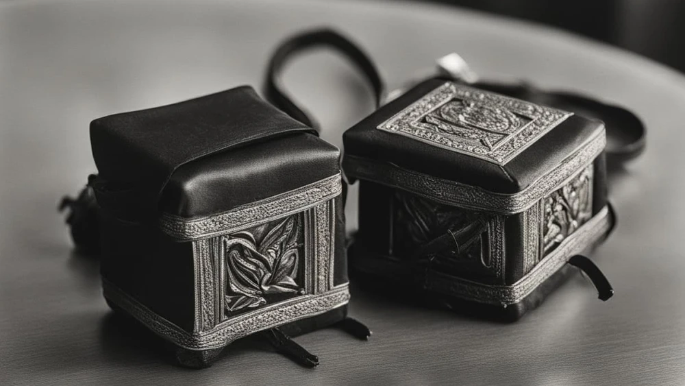 An illustrative image of a pair of tefillin. Source: DeepAI.