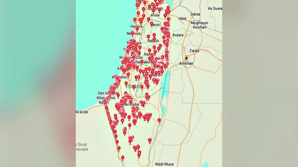 A map of Israeli targets published by "The Tehran Times" includes nearly every populated part of the country, December 2021. Source: www.mehrnews.com.
