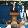 Israeli Defense Minister Israel Katz addresses Defense Ministry staff during a Rosh Hashanah toast, Sept. 3, 2026. Photo by Elad Malka/Defense Ministry.