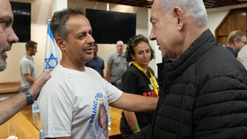 Prime Minister Benjamin Netanyahu meets in Tel Aviv with relatives of those held hostage by Hamas in Gaza, Oct. 28, 2023. Credit: GPO.