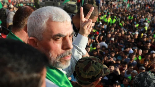 Hamas leader Yahya Sinwar at a rally in Beit Lahiya, the Gaza Strip, on May 30, 2021. Photo by Atia Mohammed/Flash90.