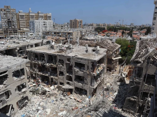 Devastation caused by an Iranian missile attack on Bat Yam that killed nine people on June 15, 2025. Photo by Ilan Ossendryver.