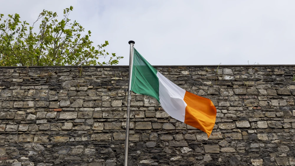 The Irish flag at Kilmainham Gaol Museum on August 17, 2024 in Dublin, Ireland. Photo by Athanasios Gioumpasis/Getty Images.