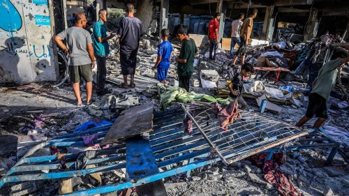 The aftermath of an Israeli airstrike on a Hamas command-and-control center in Nuseirat, the central Gaza Strip, Sept. 11, 2024. Photo by Abed Rahim Khatib/Flash90.