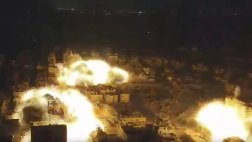 Israeli forces demolish a network of tunnels under and around Rantisi Hospital in Gaza City, Dec. 27, 2023. Credit: Screenshot via IDF Spokesperson.