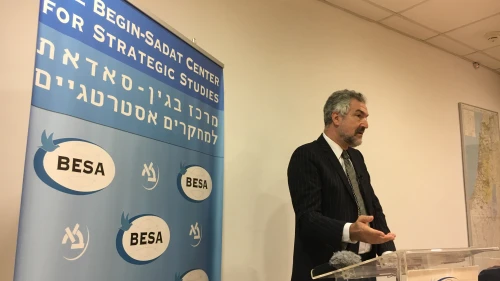 Middle East Forum President Daniel Pipes delivering remarks at the Begin-Sadat Center for Strategic Studies in Ramat Gan on Nov. 27, 2018. Photo by Josh Hasten.