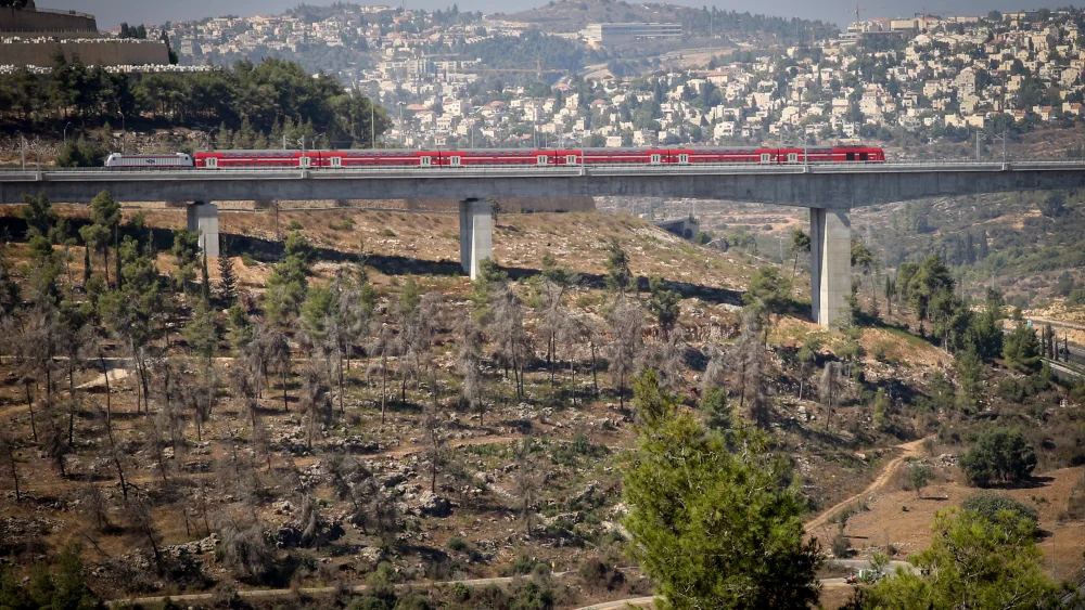 A view of the new Tel Aviv-Jerusalem fast train, over the HaArazim Valley ("Valley of Cedars") just outside of Jerusalem, Sept. 25, 2018. Photo by Yossi Zamir/Flash90.