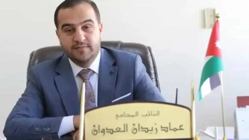 Imad Al-Adwan sits at his desk at the Jordanian parliament in 2021. Photo courtesy of the Jordanian parliament.