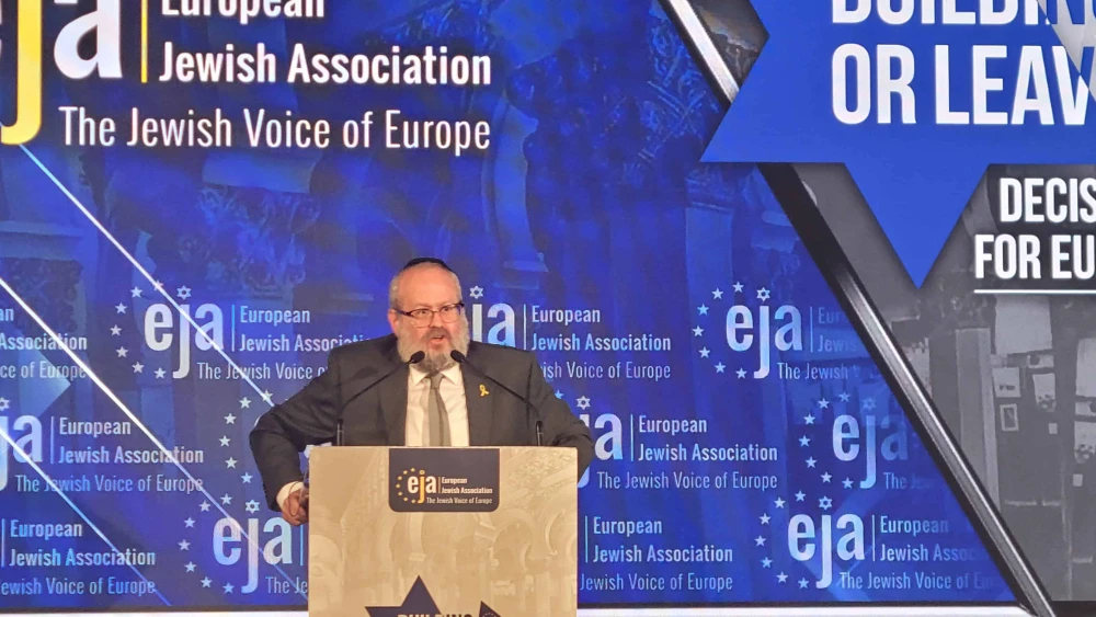 Rabbi Yehuda Kaploun speaks at a conference in Madrid, Spain on May 12, 2025. Photo by Canaan Lidor.