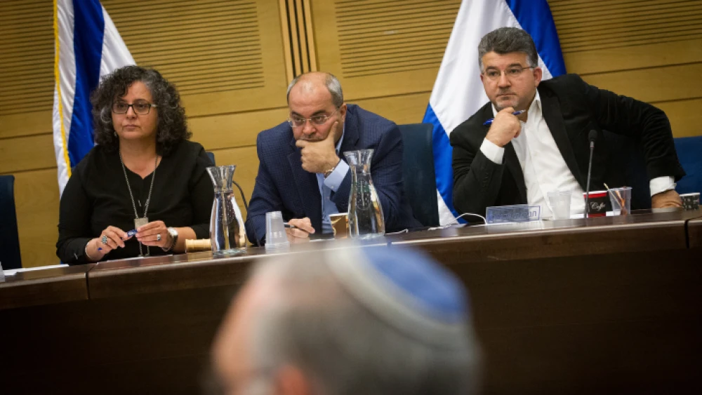 From left: Knesset members Aida Touma-Sliman, Ahmad Tibi and Yosef Jabareen attend a Knesset committee meeting on April 13, 2016. Photo by Miriam Alster/Flash90.