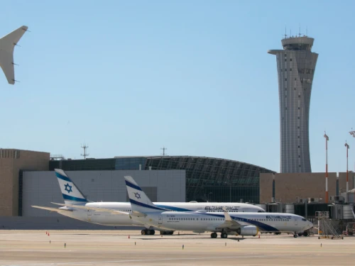 Parked El Al jets near Terminal 3 and the airport tower control at Ben Gurion International Airport, Aug. 08, 2020. Photo by Olivier Fitoussi/Flash90.