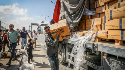 An aid truck arrives at the Gaza side of the Rafah border crossing with Egypt, Nov. 2, 2023. Photo by Abed Rahim Khatib/Flash90.