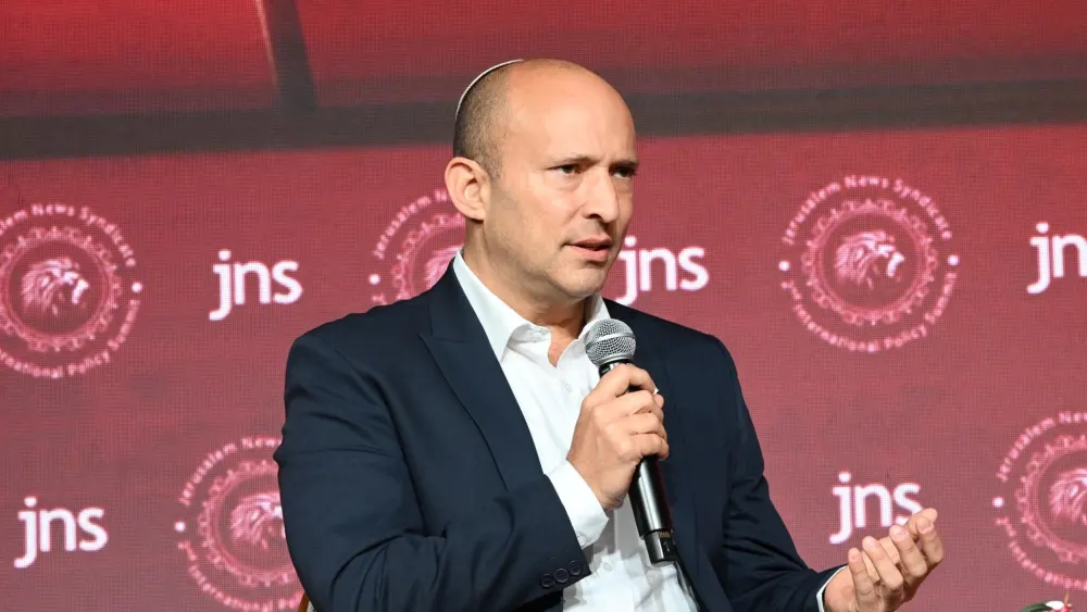 Together (Beyachad) Party chairman and former Israeli Prime Minister Naftali Bennett speaks at the second annual JNS International Policy Summit at the Waldorf Astoria in Jerusalem, June 23, 2026. Photo by Nim Gluckman.