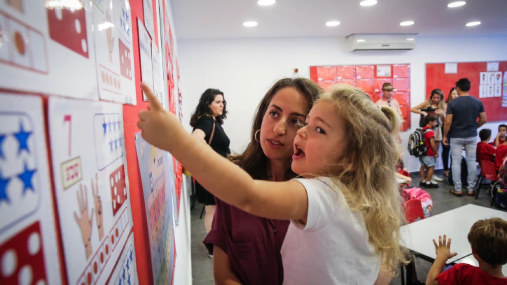 First-grade students attend their first day of school at Paula Ben-Gurion elementary school in Jerusalem on Sept. 1, 2019. Photo by Yossi Zamir/Flash90.