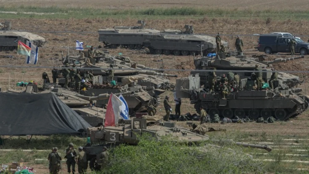 Israeli soldiers at a staging area near the Israeli border with Gaza, Oct. 14, 2023. Photo by Erik Marmor/Flash90.