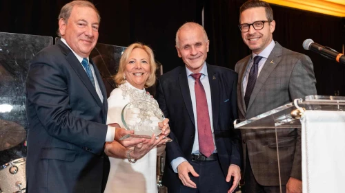 Michael Rome, Lisa Rome, honorees, with Hebrew University president, professor Asher Cohen, and American Friends of the Hebrew University (AFHU) CEO Joshua Rednik. Photo by Kim Zucarro/CAPEHART.