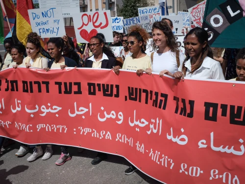 A protest in south Tel Aviv against the deportation of illegal aliens, March 9, 2018. Photo by Tomer Neuberg/Flash90.