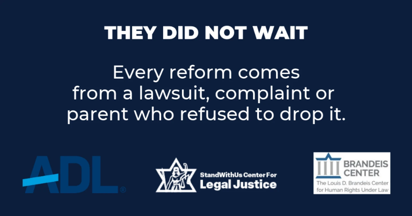 ADL, StandWithUs, Louis D. Brandeis Center lawsuit. Credit: Courtesy.