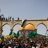 Muslims chant anti-Israel slogans near the Al-Aqsa mosque on the Temple Mount in Jerusalem on the last Friday of Ramadan, April 29, 2022. Photo by Jamal Awad/Flash90.