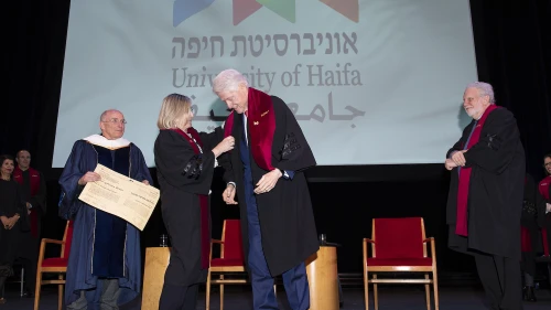 President Bill Clinton receives an honorary doctorate from the University of Haifa, Dec. 12, 2022. Credit: Elena Olivo.