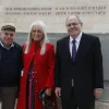 From left: Natan Sharansky, Dr. Miriam Adelson and Yad Vashem chairman Dani Dayan stand in front of the new Dr. Miriam and Sheldon G. Adelson Educational Leadership Academy at Yad Vashem. Credit: Yad Vashem.