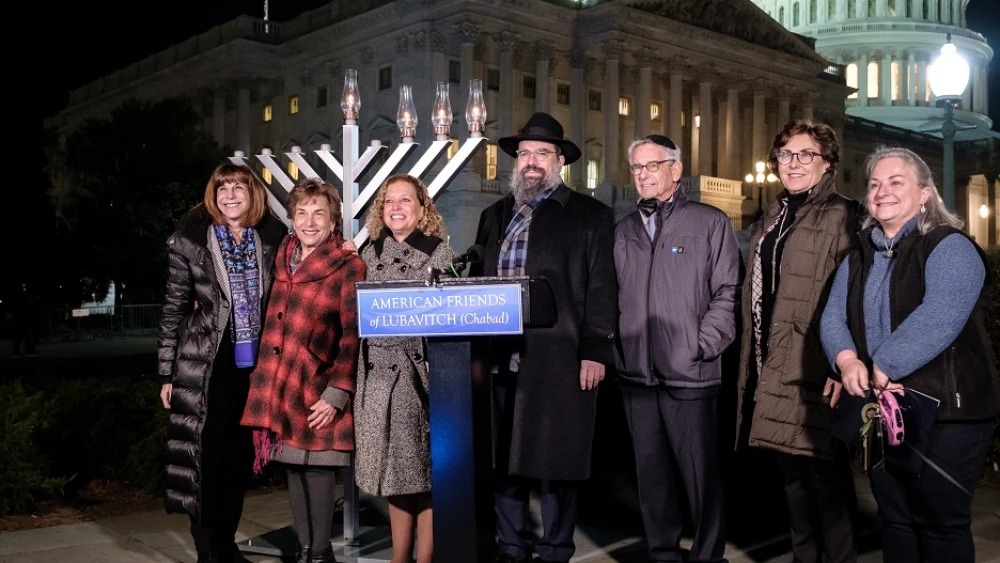 A menorah was set up on the House Triangle of the capitol grounds for the first outdoor lighting at the Capitol, organized by Rabbi Levi Shemtov, executive vice president of American Friends of Lubavitch (Chabad) and Rep. Debbie Wasserman Schultz (D-Fla.). Photo by Dmitriy Shapiro.