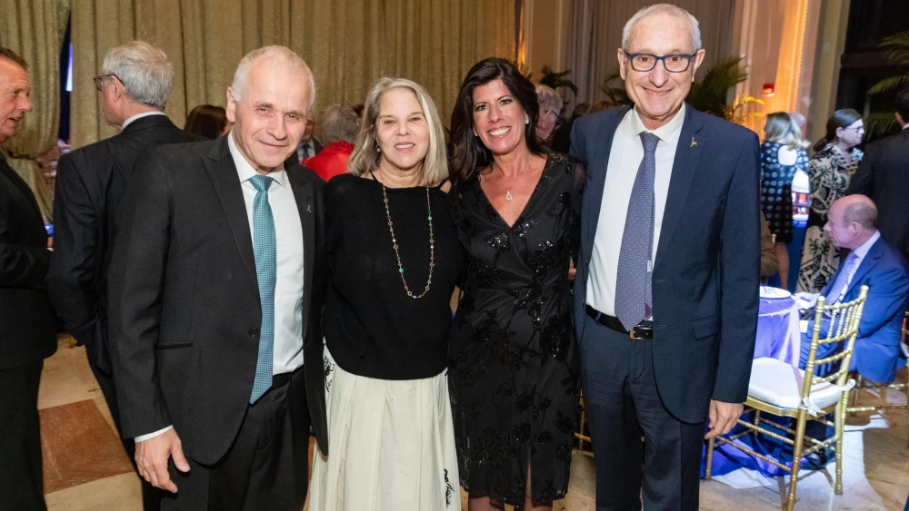 The 2023 Palm Beach Scopus Award Gala, held at The Breakers in Palm Beach, on Friday, January 13th raised $1.1 million for the Hebrew University’s Center for Computational Medicine in Jerusalem. Pictured at the event presented by the Southeast Region of American Friends of the Hebrew University (AFHU), (left to right) Hebrew University President Asher Cohen; Stacy Mandel-Palagye; Chief Executive Officer Emerita Beth Asnien McCoy, who was the honoree, and HU Chancellor, Professor Menahem Ben-Sasson.