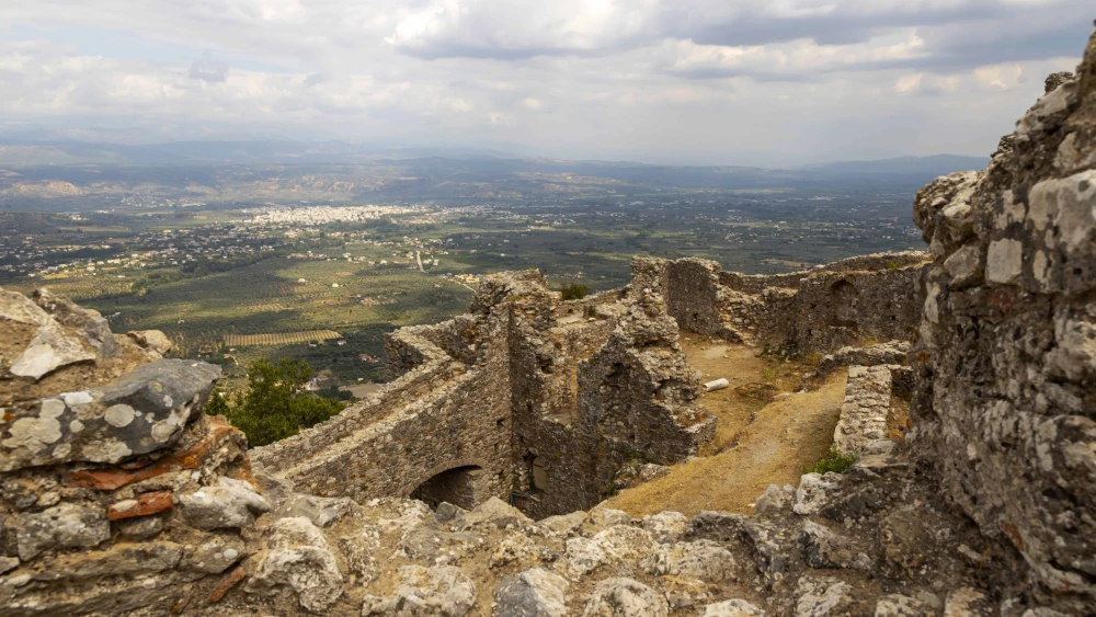 A panoramic view from the Byzantine Castle of Mystras to Sparta in Mystras, Greece, on Aug. 9, 2020. Situated on Mount Taygetos, it served as the capital of the Byzantine Despotate of the Morea in the 14th and 15th centuries. Reconquered by the Byzantines, and then occupied by the Turks and the Venetians, the city of Mystras was abandoned in 1832. The castle is an old town surrounded by Byzantine walls and with an imposing palace on top of the hill. Most of all, this place is famous for its Byzantine churches with the impressive frescoes inside. In 1989, it was declared a UNESCO World Heritage Monument. Photo by Athanasios Gioumpasis/Getty Images.