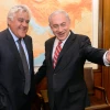 Israel's Prime Minister Benjamin Netanyahu with American comedian Jay Leno at the Prime Minister's Office in Jerusalem on May 21, 2014. Photo by Kobi Gideon/ GPO/Flash90.