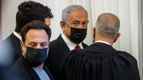 Former Israeli Prime Minister Benjamin Netanyahu seen as he arrives for a court hearing at the District Court in Jerusalem on Nov. 22, 2021, Photo by Oren Ben Hakoon/POOL.