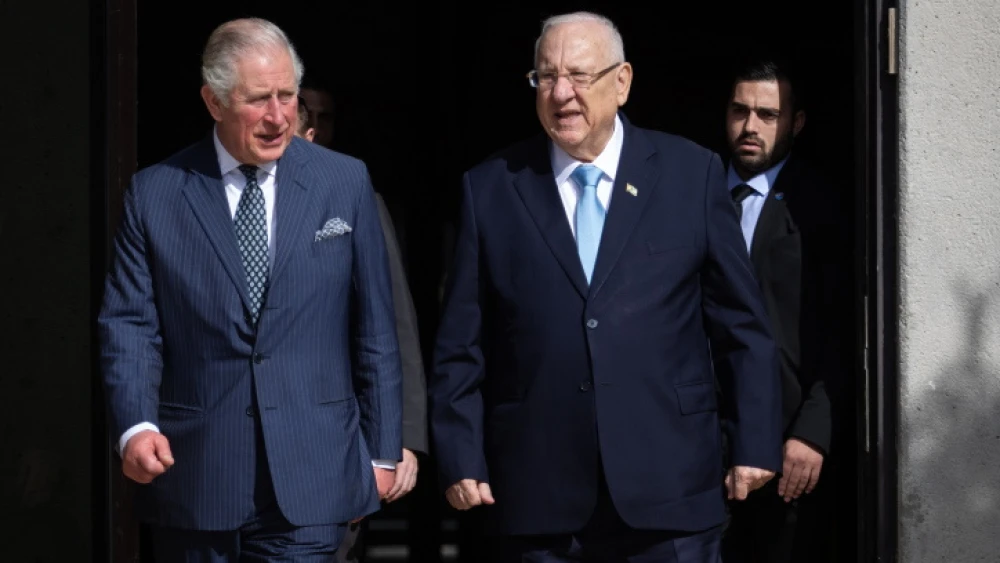 Prince Charles, Prince of Wales and Israeli President Reuven Rivlin attend a tree planting ceremony in Israel, Jan. 23, 2020. Photo by Hadas Parush/Flash90.