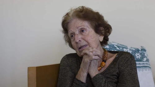 Holocaust survivor Ruth Haran, 87, from Kibbutz Be'eri, pleads for her seven family members including two great grandchildren being held captive by Hamas in Gaza, Nov. 7, 2023. Photo by Rina Castelnuovo.