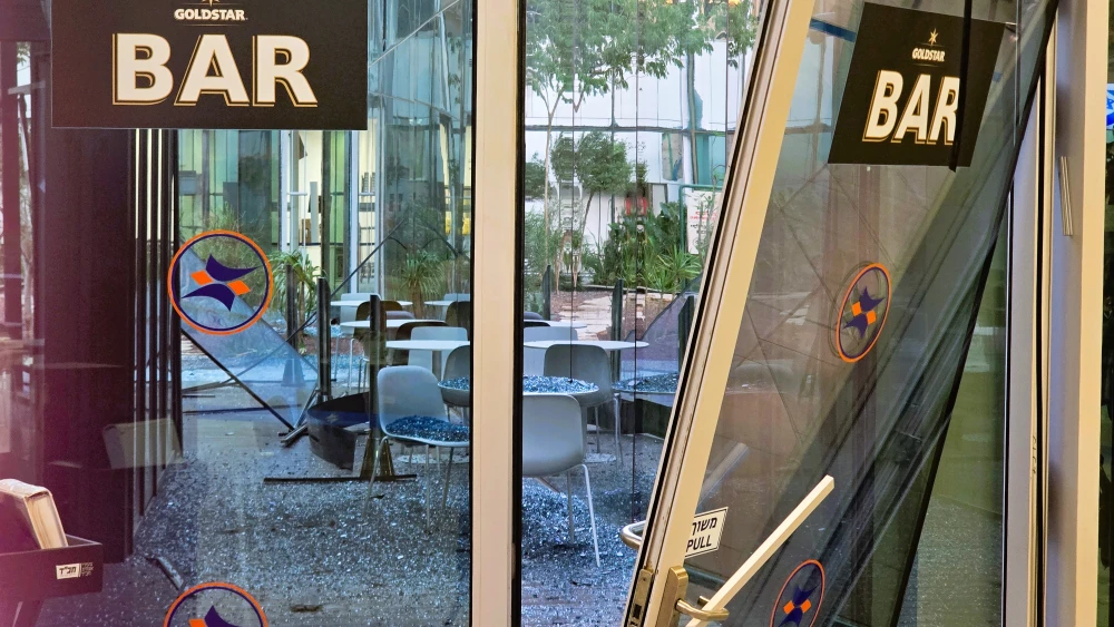 Damage due to a cafe at Ramon Airport near Eilat, after a drone launched from Yemen struck nearby, Sept. 7, 2025. Photo by Yehuda Ben Itach/Flash90.
