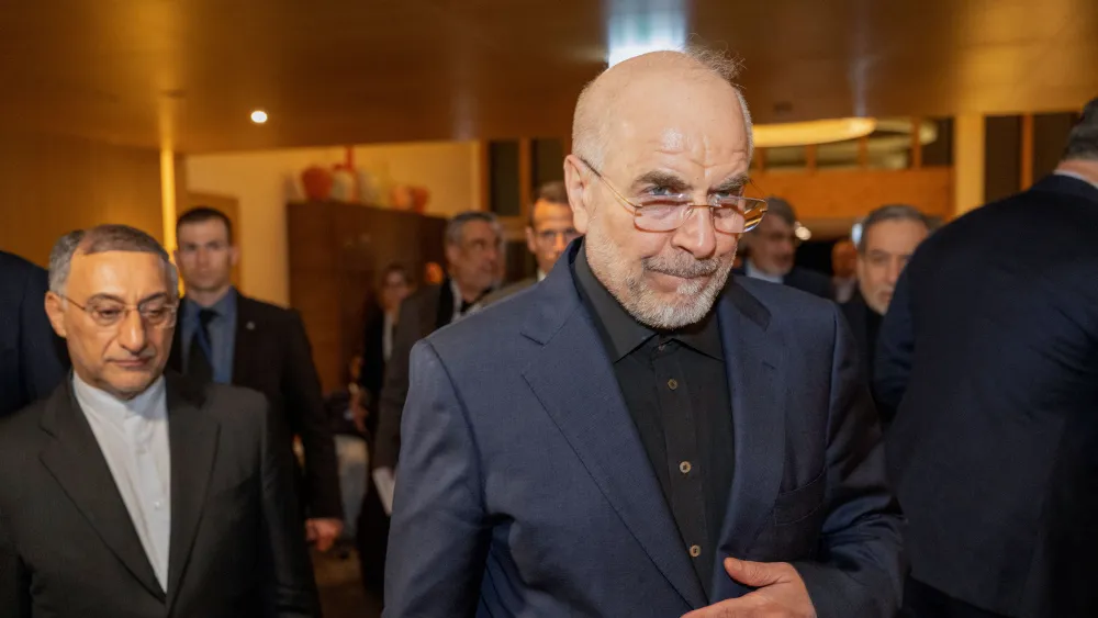 Iranian Parliament Speaker Mohammad Bagher Ghalibaf arrives at the Bürgenstock resort near Lucerne, June 21, 2026. Photo by Urs Flueeler/POOL/AFP via Getty Images.