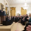 U.S. President Donald Trump delivers remarks with Israeli Prime Minister Benjamin Netanyahu on the details of the Trump administration’s Mideast peace plan on Jan. 28, 2020, in the East Room of the White House. Official White House Photo by Shealah Craighead.