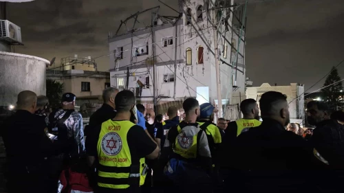 Israeli security and rescue forces at the scene of a deadly Hezbollah rocket attack in the northern Arab city of Shfar’am, Nov. 18, 2024. Credit: Magen David Adom.