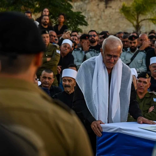 Family and friends of Col. Ehsan Daxa attend his funeral in Daliyat al-Karmel, northern Israel, on Oct. 21, 2024. Photo by Michael Giladi/Flash90.
