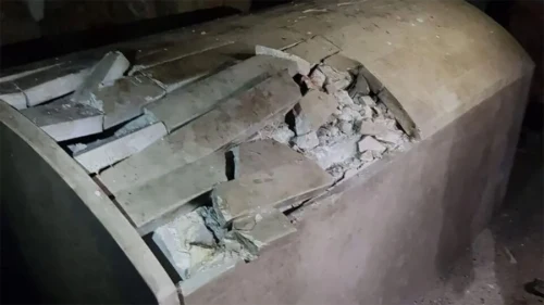 The smashed cenotaph in Joseph’s Tomb, April 10, 2022. Photo courtesy of the Samaria Regional Council.