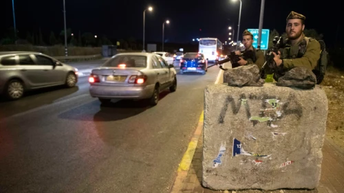 IDF soldiers on guard on Route 55, near the Jewish town of Karnei Shomron in Judea and Samaria, on Aug. 18, 2019. Photo by Sraya Diamant/Flash90.